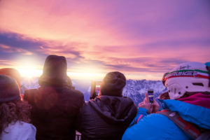 people at dawn on the panoramic terrace of punta rocca, marmolada, rocca pietore, belluno, veneto, italy people at dawn on the panoramic terrace of punta rocca, marmolada, rocca pietore, belluno, veneto, italy